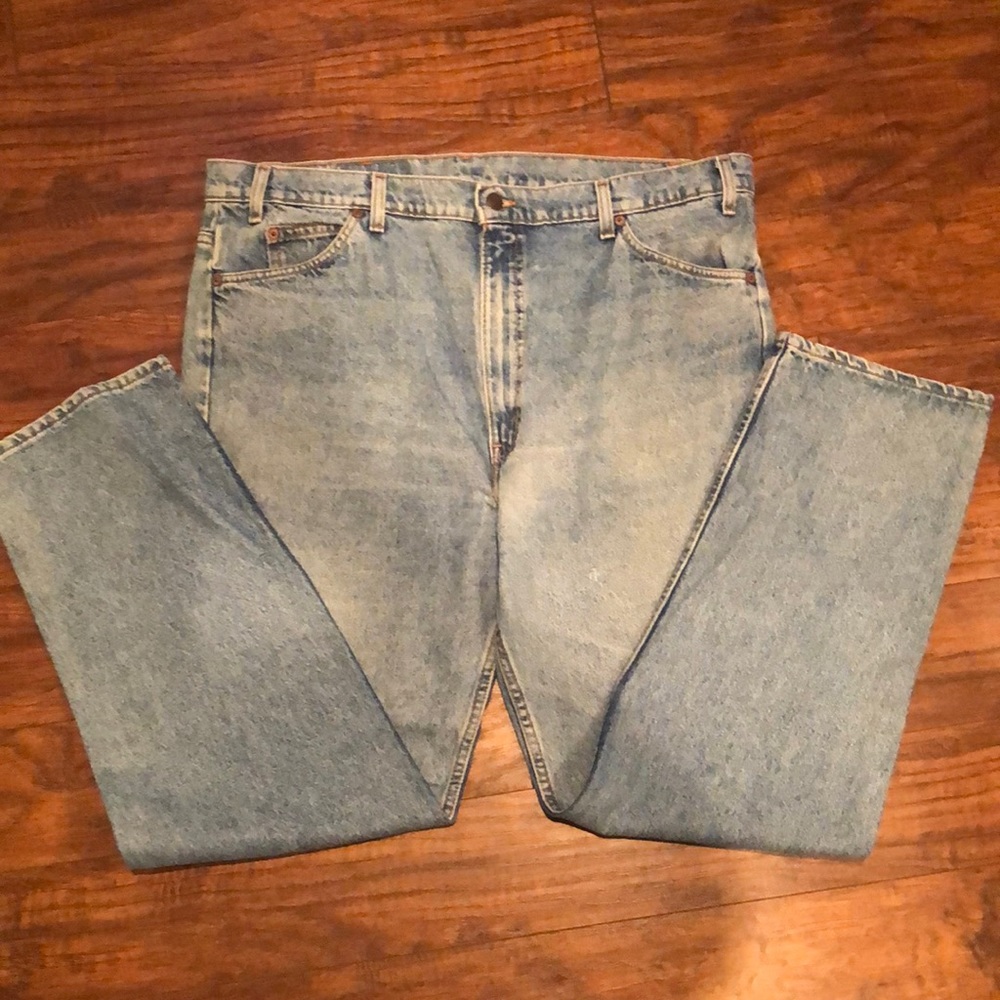 Vintage Orange Tab Levis 505 Denim Blue Jeans 42x32 Made in USA